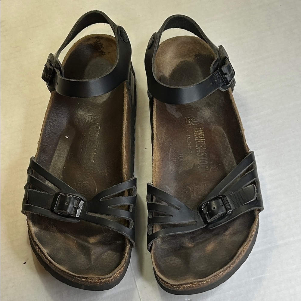 BIRKENSTOCK NAHUM BLACK OILED LEATHER ANKLE STRAPS WOMENS SANDAL SZ 40=10